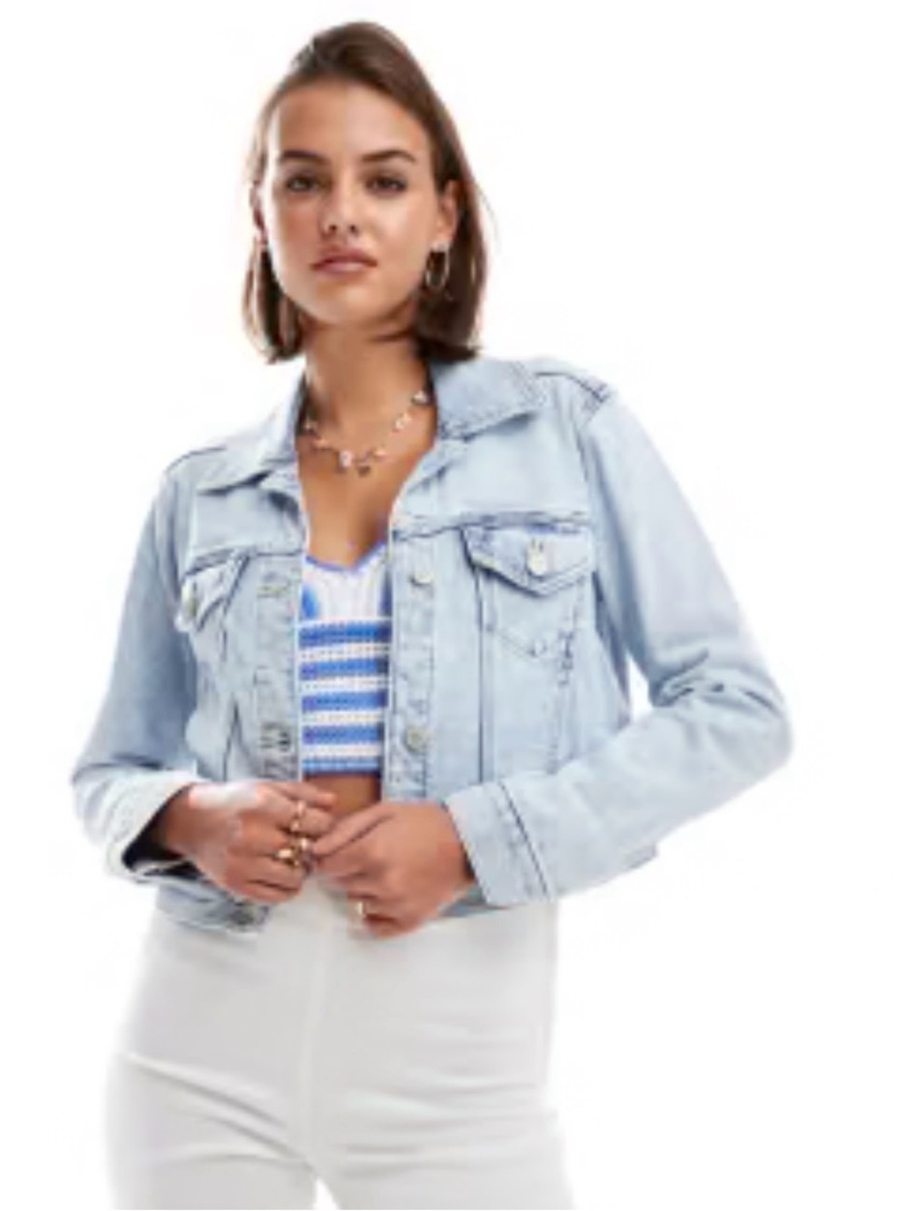 Hollister cropped denim jacket in light wash blue size XS